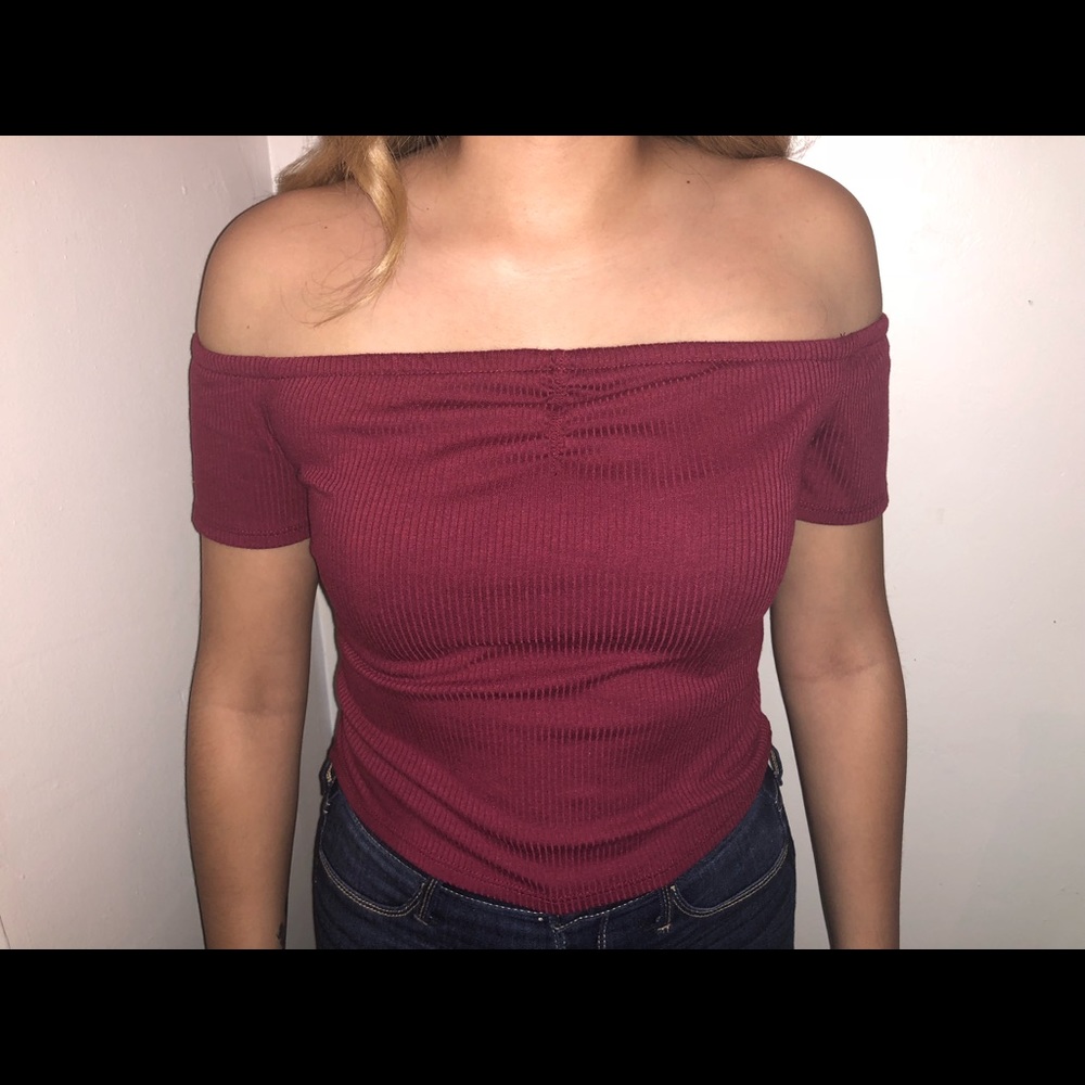 red off the shoulder top
